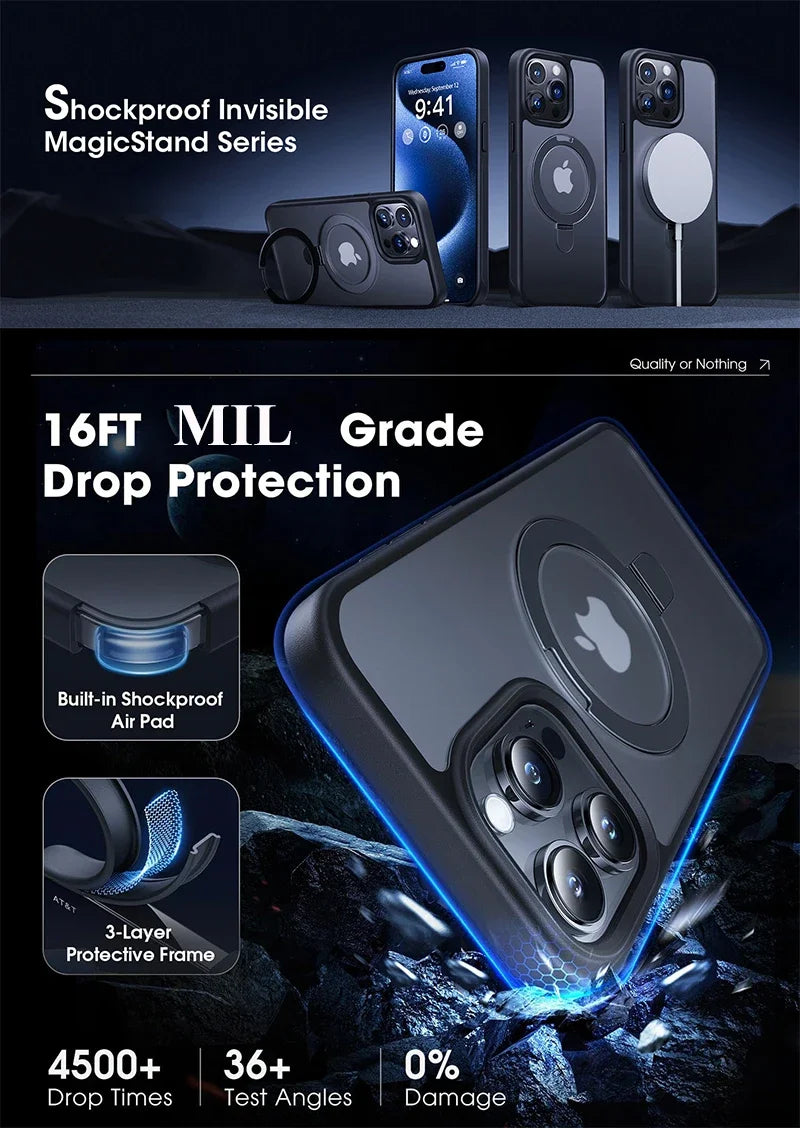 Funda magnética para teléfono móvil con soporte de anillo para iPhone 17 Pro Max Air 16 16E 15 14 funda Plus 13 11 12 fundas para móvil con soporte