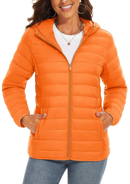 TACVASEN Chaqueta acolchada con capucha y cremallera completa para mujer, abrigos cálidos acolchados de invierno, cortavientos informal, prendas de vestir ligeras acolchadas para exteriores