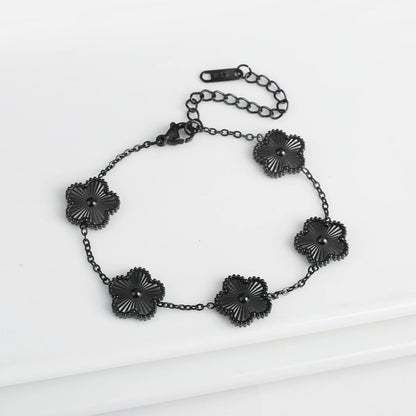 Pulsera clásica de acero inoxidable para mujer, brazalete ajustable de cinco flores, joyería de fiesta a la moda.