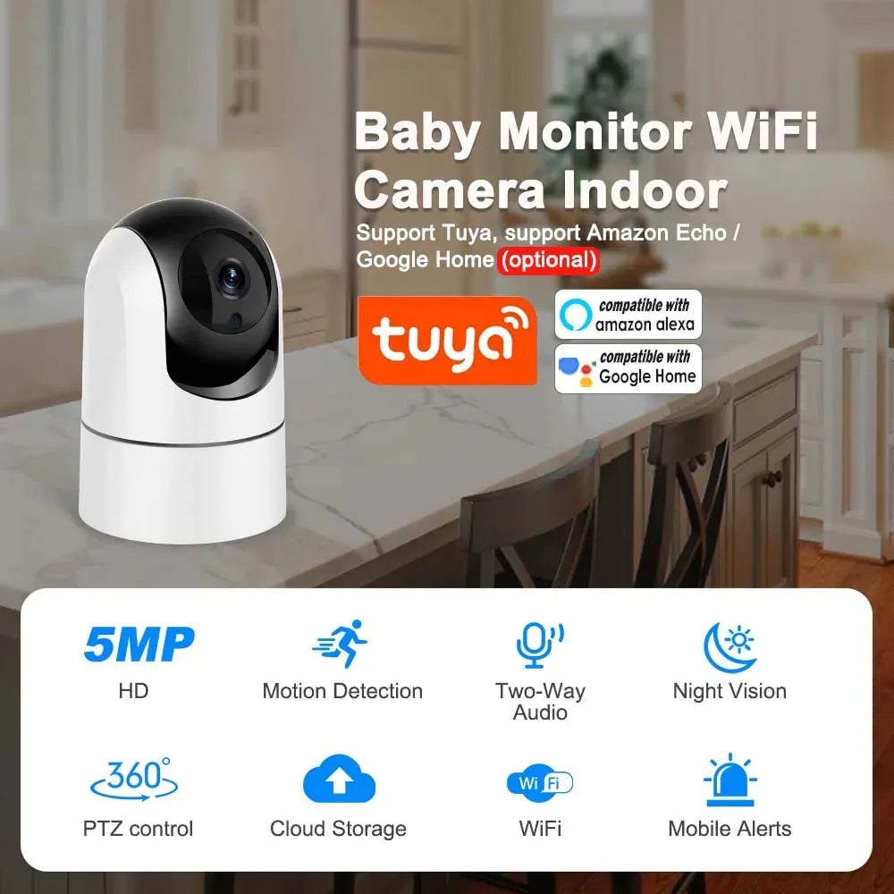 Cámara IP Tuya 5G WiFi para interiores, cámara de vigilancia de seguridad inalámbrica de 6MP, seguimiento automático, Monitor de bebé, visión nocturna IR, cámara con Zoom 6x