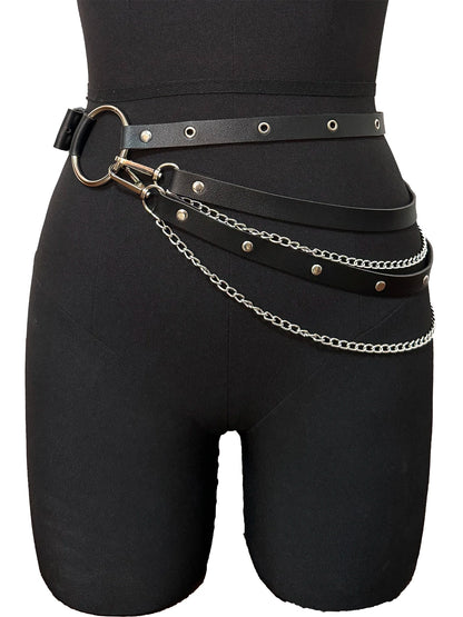 Cinturón de Cuero PU Ajustable para Mujer, Cadena Corporal Sexy, Arnés de Cintura, Cadena de Vientre Gótica, Accesorio de Joyería para Festivales para Chicas.