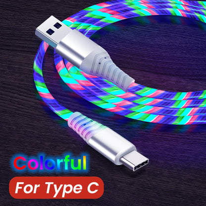 MVQF 5A Fast Charging Cable, Luminous LED Cable, Micro USB TypeC Data Cable, Flowing Streamer Light, USB C LED Cable for Huawei Xiaomi.