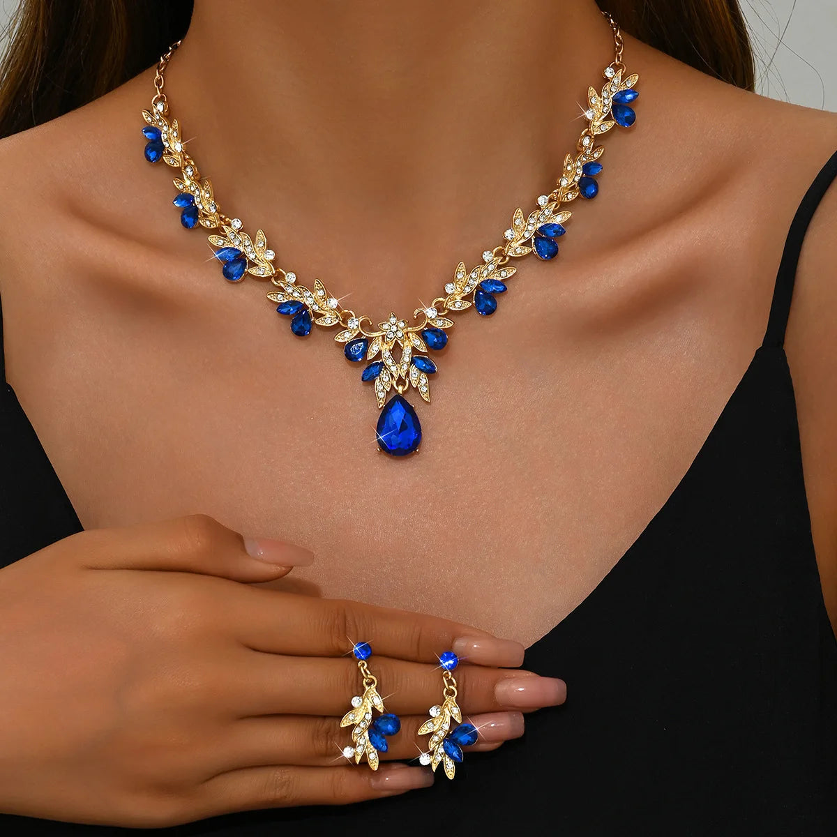 3 uds nuevos conjuntos de Collar de moda para mujer Collar de gota de agua gargantilla Collar pendiente conjunto de joyería para graduación cumpleaños boda nupcial