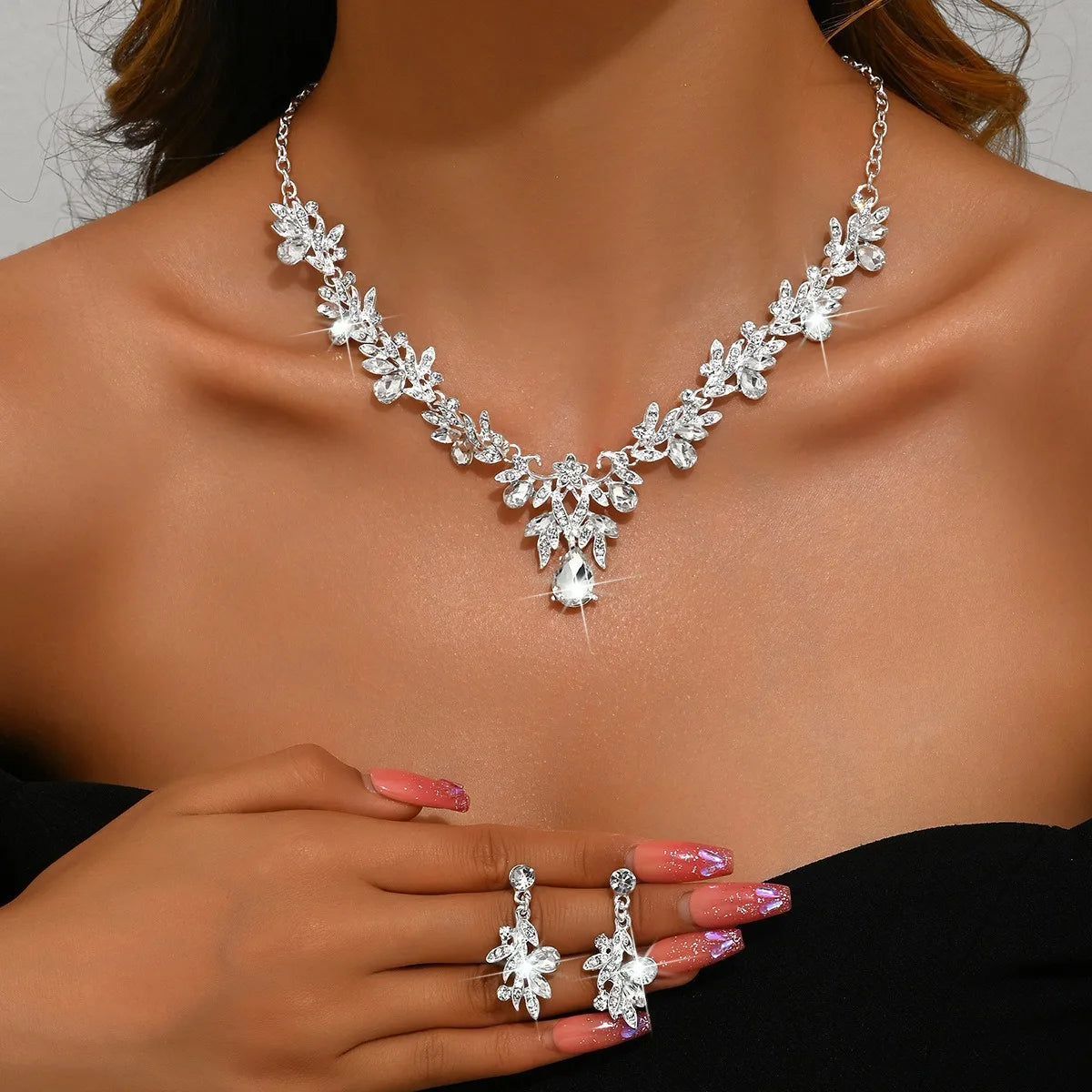 3 uds nuevos conjuntos de Collar de moda para mujer Collar de gota de agua gargantilla Collar pendiente conjunto de joyería para graduación cumpleaños boda nupcial
