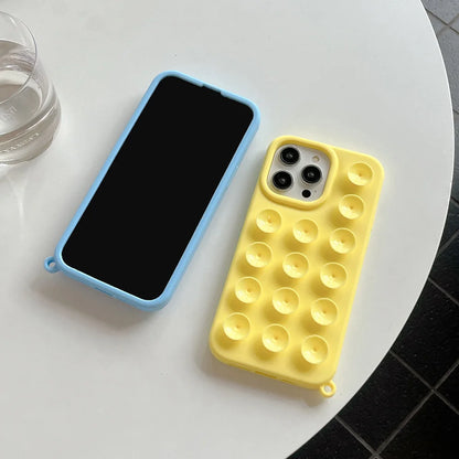 Funda de teléfono de silicona suave con ventosa para iPhone 16 Pro Max 17 13 14 11 12 15 Pro Max Plus antideslizante a prueba de golpes cubierta de Color caramelo