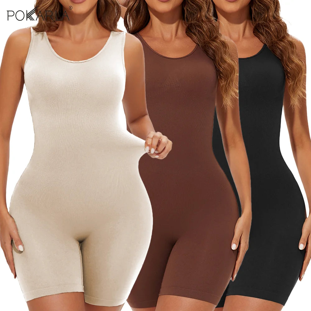 POKARLA Bodysuits sexys de cobertura total, faja moldeadora de muslos, mono moldeador de hombros anchos, faja sin costuras, adelgazante.