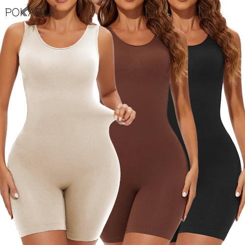 POKARLA Bodysuits sexys de cobertura total, faja moldeadora de muslos, mono moldeador de hombros anchos, faja sin costuras, adelgazante.