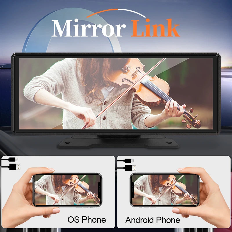 Reproductor de vídeo Multimedia con Radio para espejo de coche de 10,26 pulgadas, pantalla Universal inalámbrica Carplay Android Auto con Bluetooth AUX USB