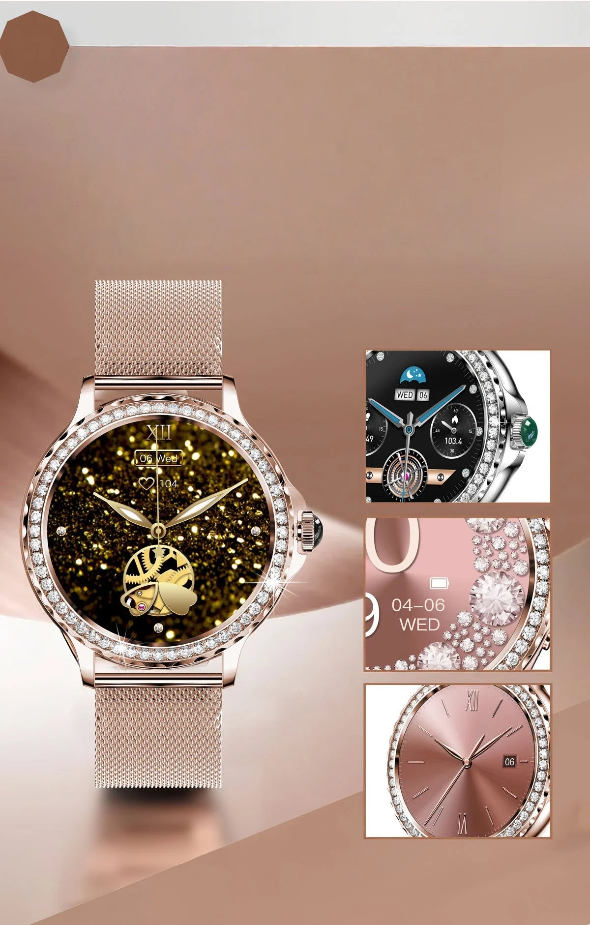 NX19 Fashion Smart Watch for Women Bluetooth Call Smart Sports Bracelet IP68 Diamond Waterproof Watch