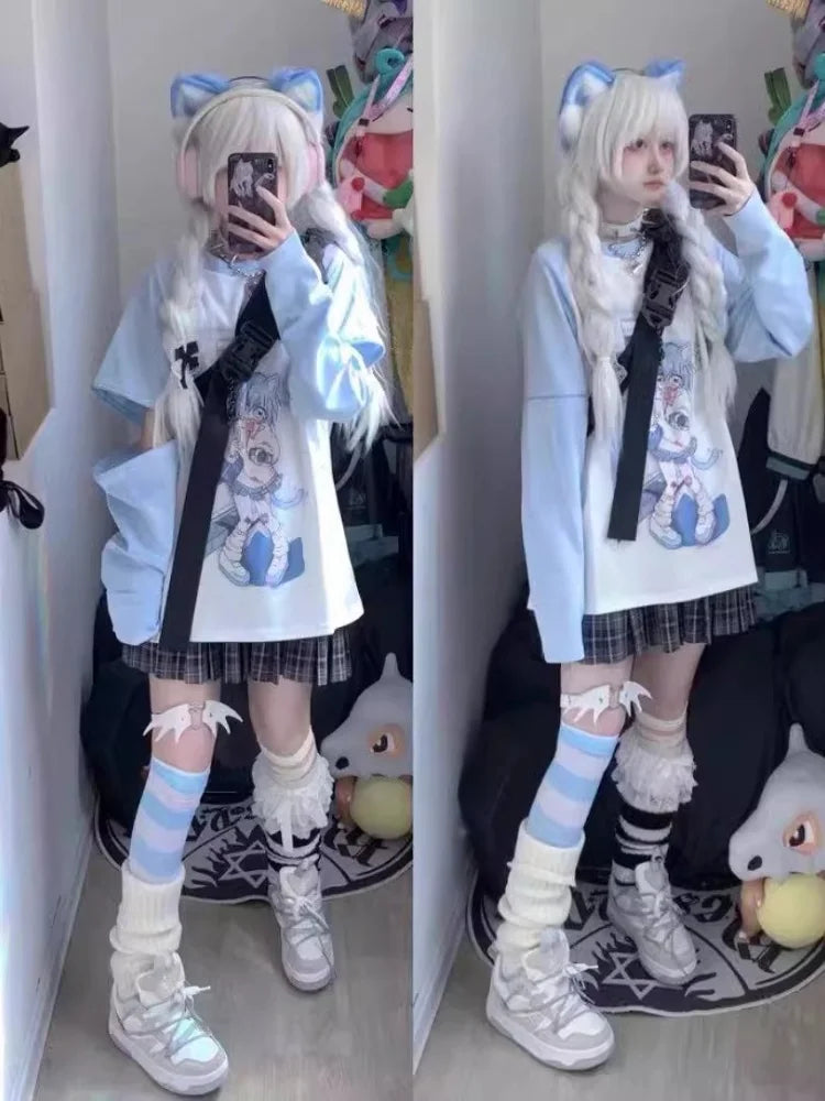 Ropa japonesa para mujer con mangas extraíbles, camisetas de manga corta y larga, ropa femenina de los años 2026