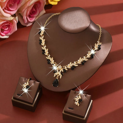 3 uds nuevos conjuntos de Collar de moda para mujer Collar de gota de agua gargantilla Collar pendiente conjunto de joyería para graduación cumpleaños boda nupcial