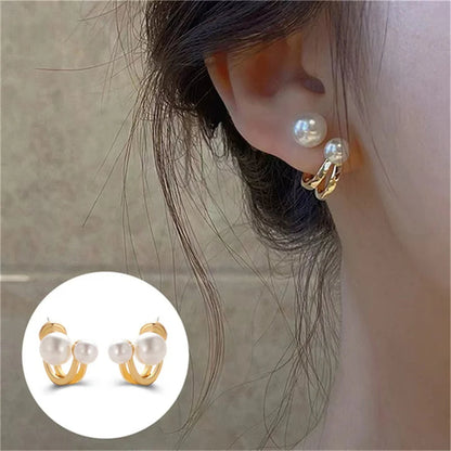 Pendientes coreanos de Metal en forma de corazón, pendientes colgantes en la espalda con perlas de cola de pez para mujeres y niñas, regalo de joyería elegante de cristal 2024