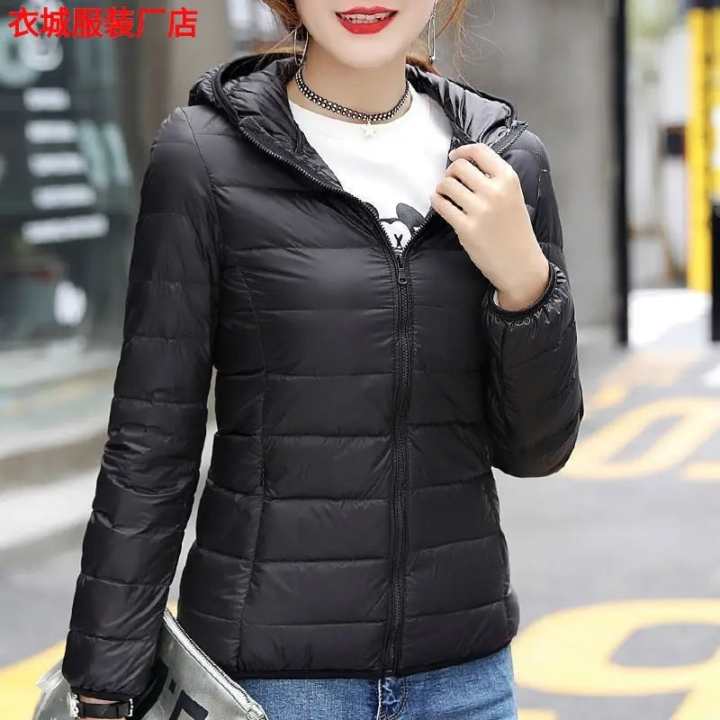 Nueva Chaqueta de Plumón con Capucha para Mujer, Corta, uesa, Cálida, Informal, ra, Estilo Coreano, Diseño Simple