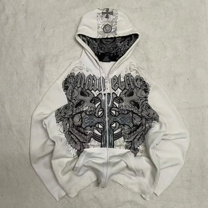 Y2K nueva versión coreana de estilo universitario Spice Girl cremallera Sudadera con capucha mujeres Harajuku Casual suelta polar grueso sudadera Punk Sudadera con capucha