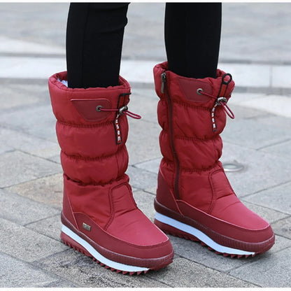 Botas de nieve cálidas a la moda para Mujer, Botas de invierno con plataforma, Botas antideslizantes impermeables, Botas de piel de felpa a media pantorrilla, Botas para Mujer