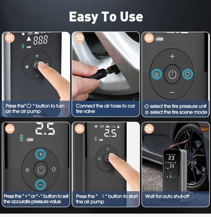 CARSUN-inflador de neumáticos con bomba de aire recargable, compresor portátil, inflador de neumáticos de coche inalámbrico Digital para bolas de bicicleta