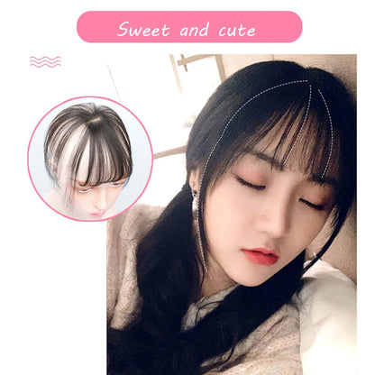 Wig with Air Bangs, Women's Wig Piece, Ultra-thin Traceless Qi Bangs, 5x5cm Women's Toupee with Silk Base Bangs and Cut