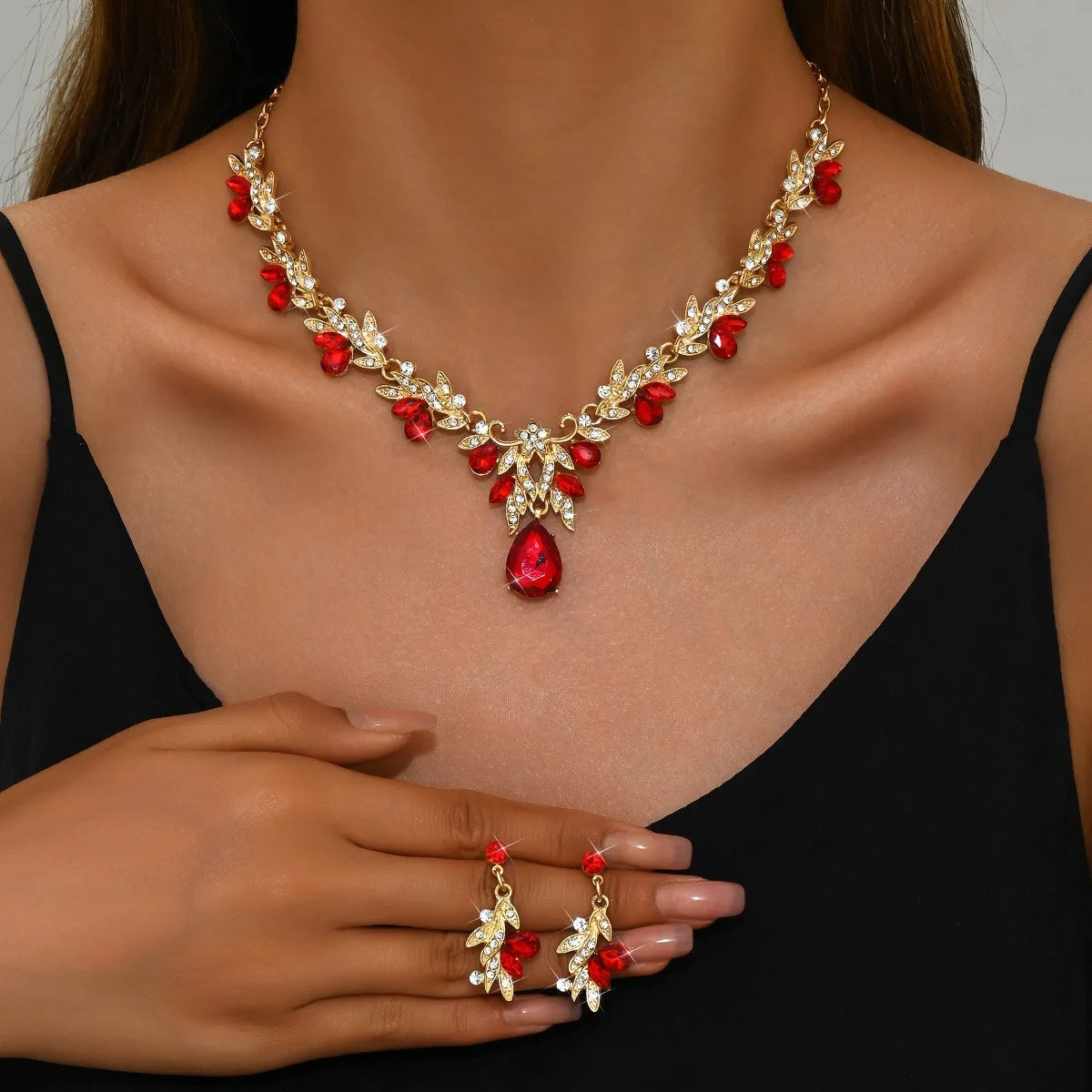 3 uds nuevos conjuntos de Collar de moda para mujer Collar de gota de agua gargantilla Collar pendiente conjunto de joyería para graduación cumpleaños boda nupcial