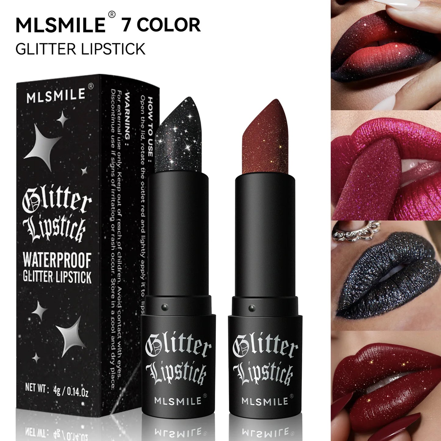 Lápiz labial con purpurina de 7 colores, resistente al agua, de larga duración, diamante nacarado, metálico, brillo de labios negro, maquillaje de labios para mujer, cosmético
