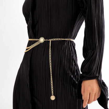 Estilo Punk Hip Hop, cadena de cintura que combina con todo, Luna, cinturón de Metal Vintage para mujer, cinturón de cadena de cintura alta Vintage para mujer.