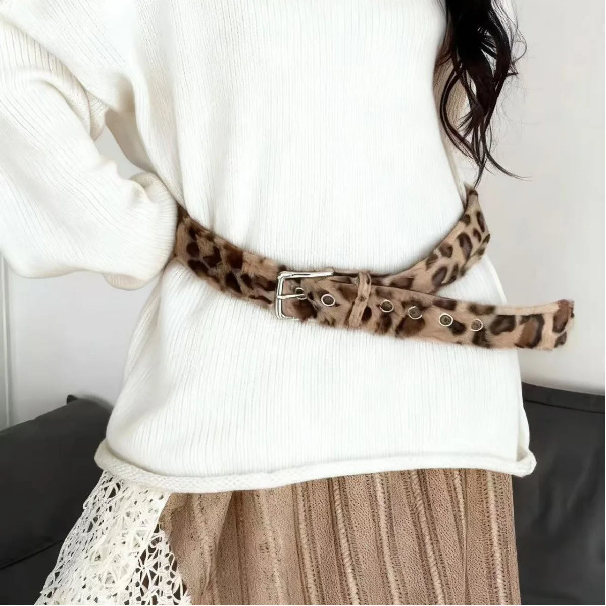 Cinturones góticos Y2K para mujer, pretina de piel de Animal vívida Artificial a la moda, accesorios Punk de Hip hop, pretina vaquera rosa para invierno.