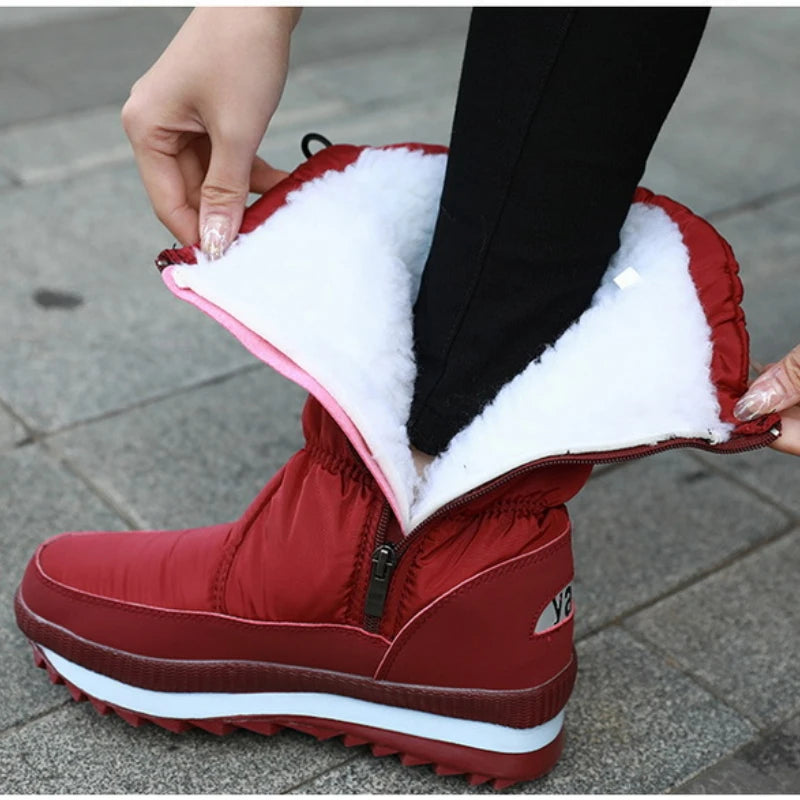 Botas de nieve cálidas a la moda para Mujer, Botas de invierno con plataforma, Botas antideslizantes impermeables, Botas de piel de felpa a media pantorrilla, Botas para Mujer